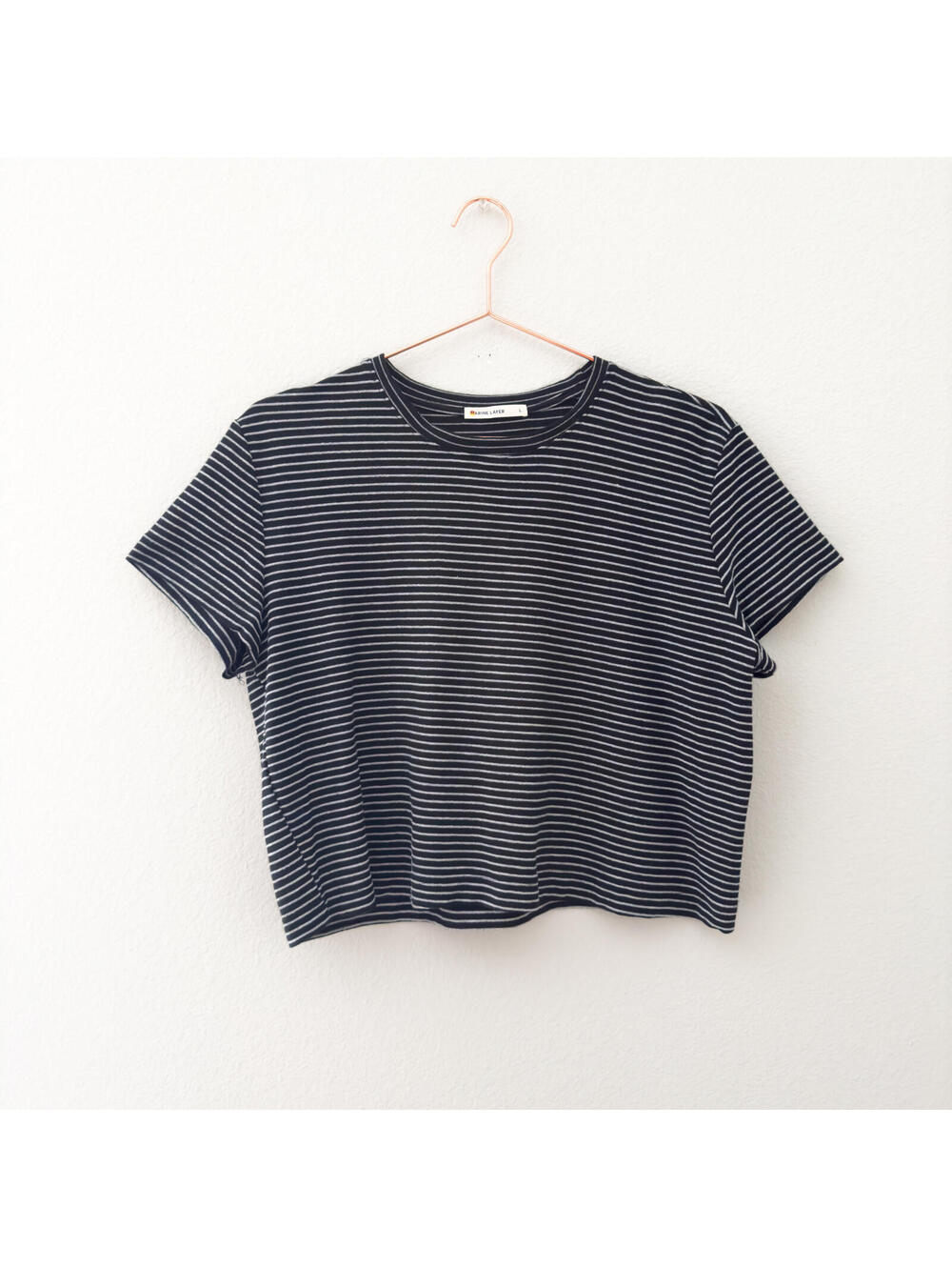 Marine Layer Black Stripe Textured Cropped Tee Size Large